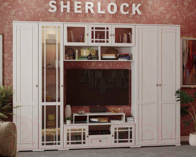 Шкаф-пенал с витриной Глазов Sherlock 13 (ясень анкор светлый)