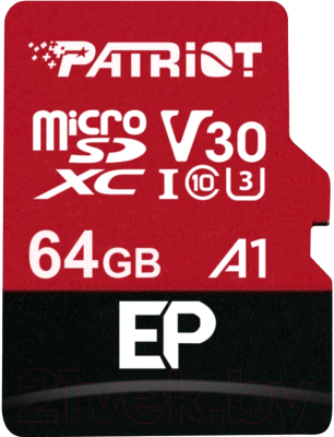 Карта памяти Patriot microSDXC EP Series UHS-I U3 V30 A1 64GB (PEF64GEP31MCX)