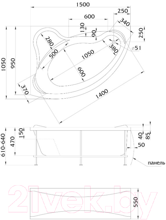 Ванна акриловая 1Марка Catania 150x105 L