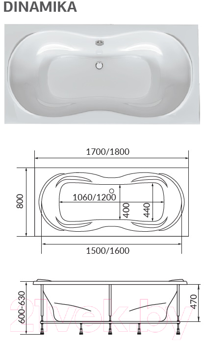 Ванна акриловая 1Марка Dinamika 170x80