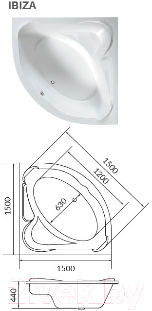 Ванна акриловая 1Марка Ibiza 150x150