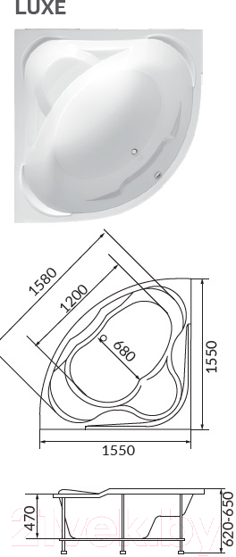 Ванна акриловая 1Марка Luxe 155x155