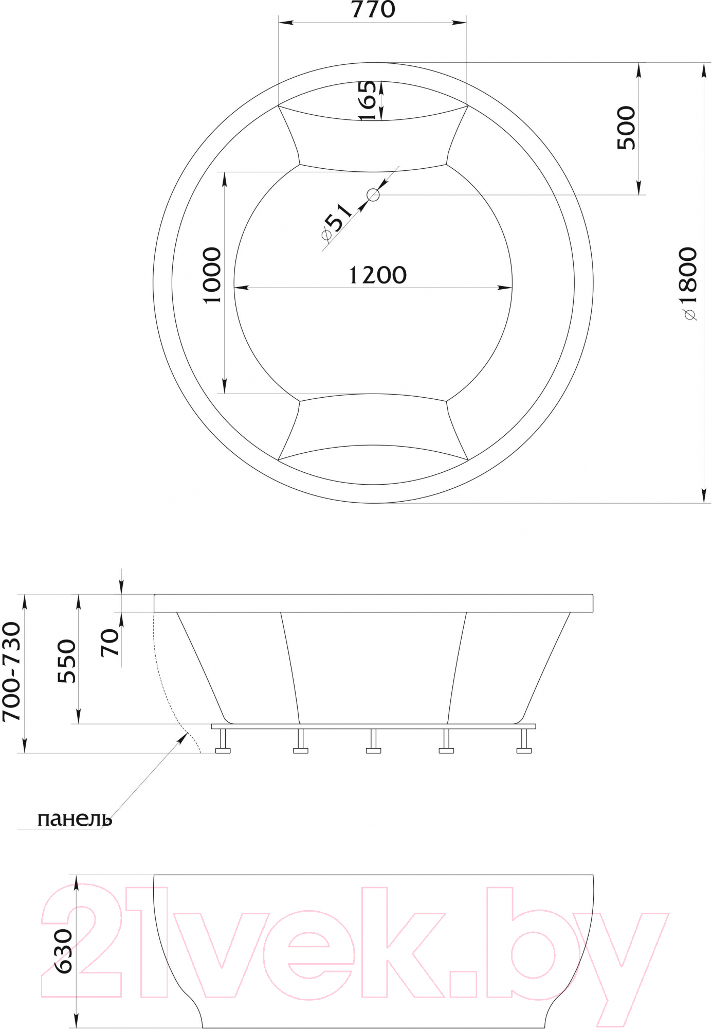 Ванна акриловая 1Марка Aima Omega 180x180