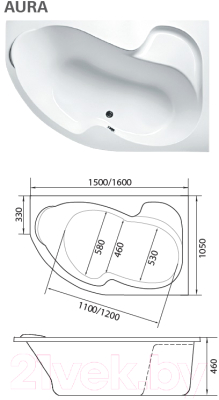 Купить Ванна акриловая 1Марка Aura 150x105 R  