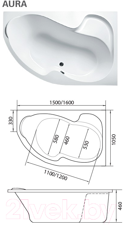 Ванна акриловая 1Марка Aura 160x105 L