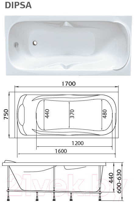 Ванна акриловая 1Марка Dipsa 170x75