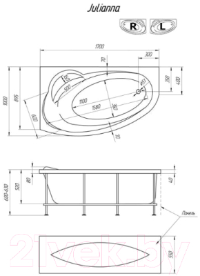 Ванна акриловая 1Марка Julianna 170x100 R