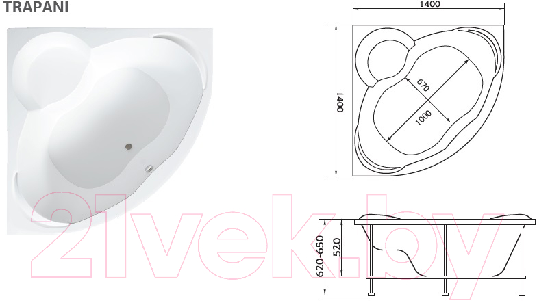 Ванна акриловая 1Марка Trapani 140x140