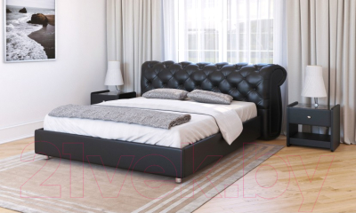 Двуспальная кровать Bravo Мебель Эстель с ПМ 180x200 (экокожа черный)