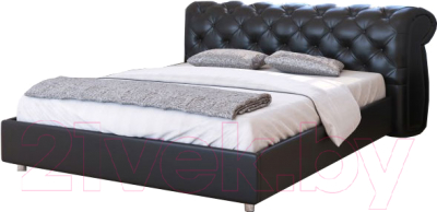 Двуспальная кровать Bravo Мебель Эстель с ПМ 160x200 (экокожа черный)