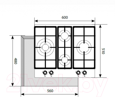 Газовая варочная панель Lex GVE 6043C IV / CHAO000344