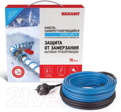 Греющий кабель для труб Rexant Саморегулирующийся 15MSR-PB / 51-0616 (2м)