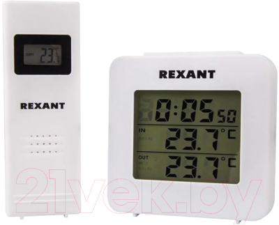 Метеостанция цифровая Rexant 70-0592 (с часами, беспроводной датчик)