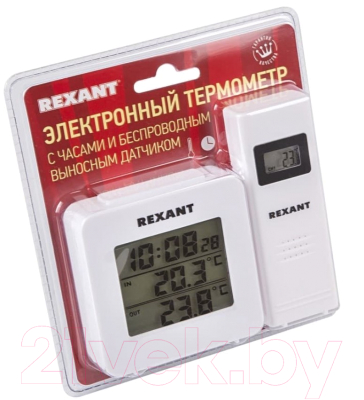 Метеостанция цифровая Rexant 70-0592 (с часами, беспроводной датчик)