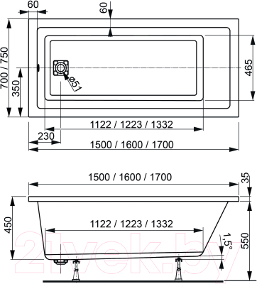 Ванна акриловая VagnerPlast Cavallo 150x70 / VPBA157CAV2X-04