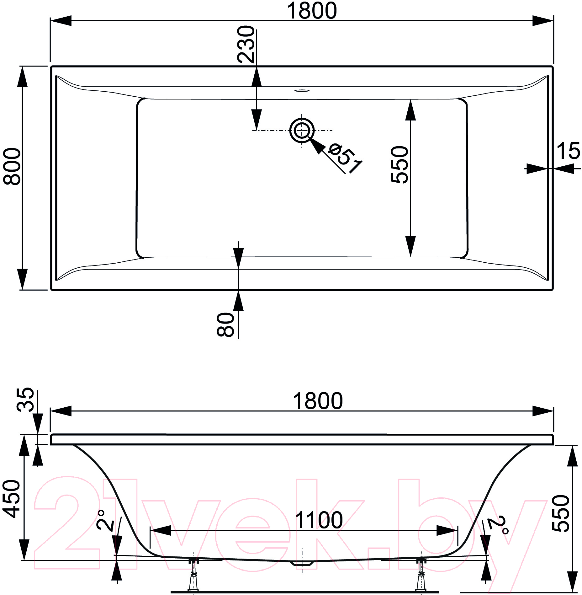 Ванна акриловая VagnerPlast Veronela 180x80 / VPBA180VEA2X-04