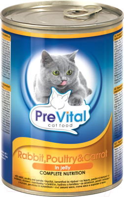 Влажный корм для кошек Prevital Rabbit&Roultry&Carrot в желе (415г)