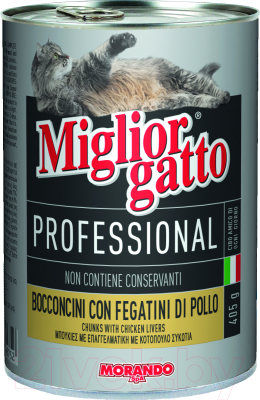 Влажный корм для кошек Miglior Gatto Professional Chicken&Liver (405г)