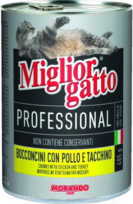 Влажный корм для кошек Miglior Gatto Professional Chicken&Turkey (405г)