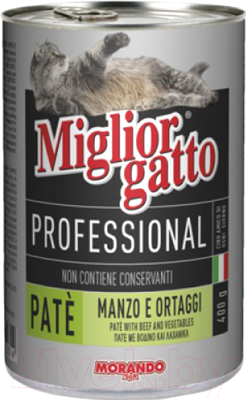 Влажный корм для кошек Miglior Gatto Professional Pate Beef&Vegetables (400г)