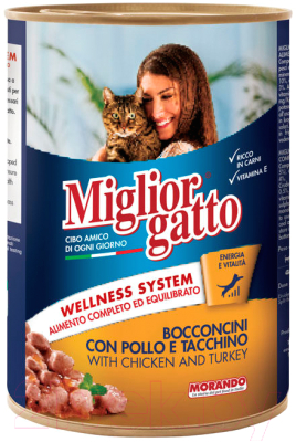 Влажный корм для кошек Miglior Gatto Classic Chicken&Turkey (405г)