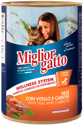 Влажный корм для кошек Miglior Gatto Classic Pate Veal&Carrots (400г)