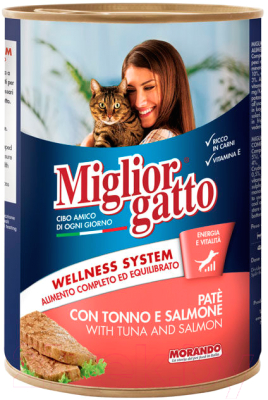 Влажный корм для кошек Miglior Gatto Classic Pate Tuna&Salmon (400г)
