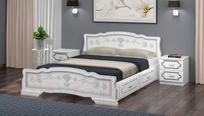 Двуспальная кровать Bravo Мебель Карина 6 180x200 с ящиками (дуб молочный)