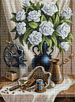 Набор алмазной вышивки Алмазная живопись Белые розы и черный кофе / АЖ-1657 - 