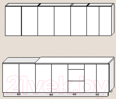 Готовая кухня Артём-Мебель Оля МДФ СН-114 2.6 без стекла (глянец белый/бордовый)