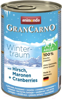 Влажный корм для собак Animonda GranCarno Winter-traum с оленем, каштаном и клюквой (400г)