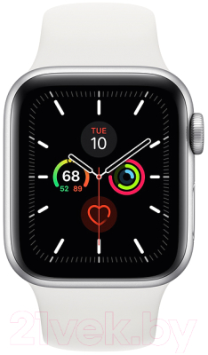 Умные часы Apple Watch Series 5 GPS 44mm / MWVD2 (серебристый алюминий/белый спортивный)