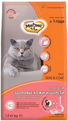 Сухой корм для кошек Мнямс Skin & Coat с лососем / 704048 (1.5кг)