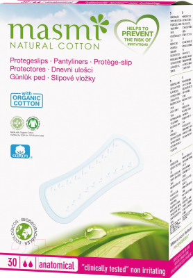 Прокладки ежедневные Masmi Natural Cotton анатомические из органического хлопка (30шт)