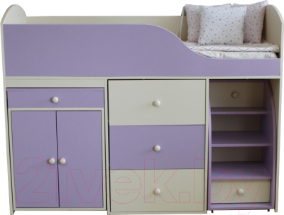 Кровать-чердак детская Можга Р430-КФ (кремовый/фиолетовый)