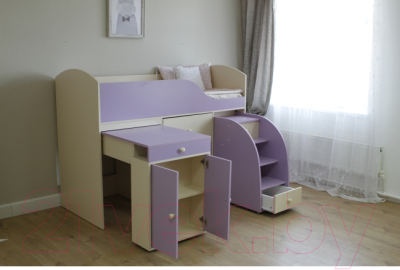 Кровать-чердак детская Можга Р430-КФ (кремовый/фиолетовый)