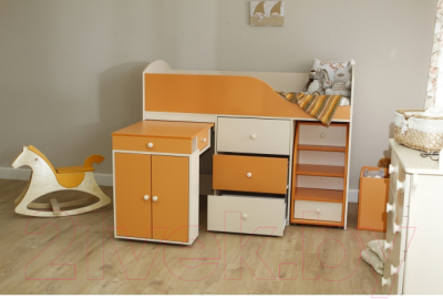 Кровать-чердак детская Можга Р430-КО (кремовый/оранжевый)