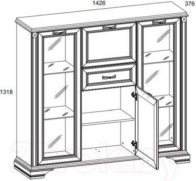 Шкаф с витриной Anrex Monako 2V2D1S (сосна винтаж/дуб анкона)