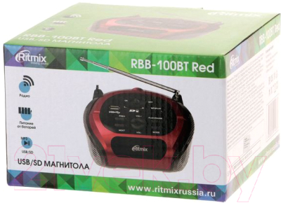 Магнитола Ritmix RBB-100BT (красный)
