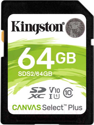 Карта памяти Kingston Canvas Select Plus 100R SDXC Class10 UHS-I U1 V10 64GB (SDS2/64GB)