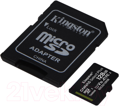 Карта памяти Kingston Canvas Select Plus 100R microSDXC Class10 UHS-I U1 V10 A1 128GB (SDCS2/128GB)