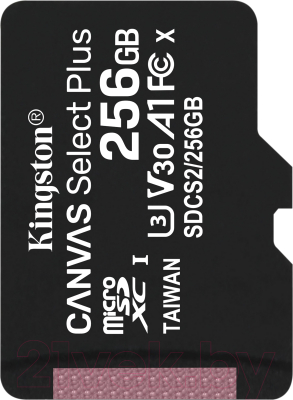 Карта памяти Kingston Canvas Select Plus 100R microSDHC Class10 UHS-I U3 V30 A1 256GB (SDCS2/256GB)