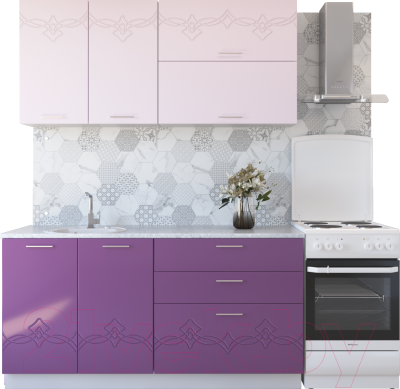 Готовая кухня Артём-Мебель Адель СН-114 без стекла 1.4м (глянец розовый металлик/сирень металлик)