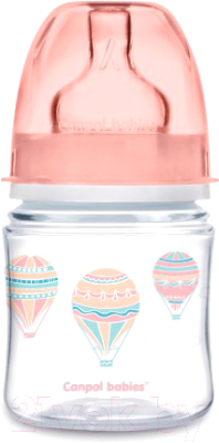 Бутылочка для кормления Canpol EasyStart В облаках с широким горлышком 0+ / 35/224 (120мл, розовый)