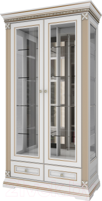 Шкаф с витриной WellMaker Патриция Элегант ШВ1-100 (альпийский/латунь)