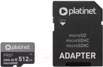 Карта памяти Platinet Pro 3 microSDXC 512GB (Class10) A2 / PMMSDX512UIII (с адаптером)