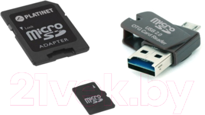 Карта памяти Platinet microSD 16GB + адаптер, картридер / PMMSD16CR4