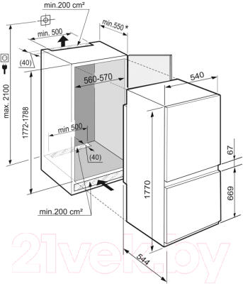 Встраиваемый холодильник Liebherr ICBS 3324 - схема встраивания