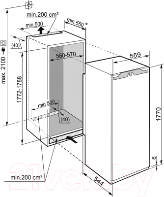 Встраиваемый холодильник Liebherr IKF 3514 - схема встраивания