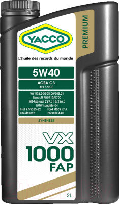 Моторное масло Yacco VX 1000 FAP 5W40 (2л)